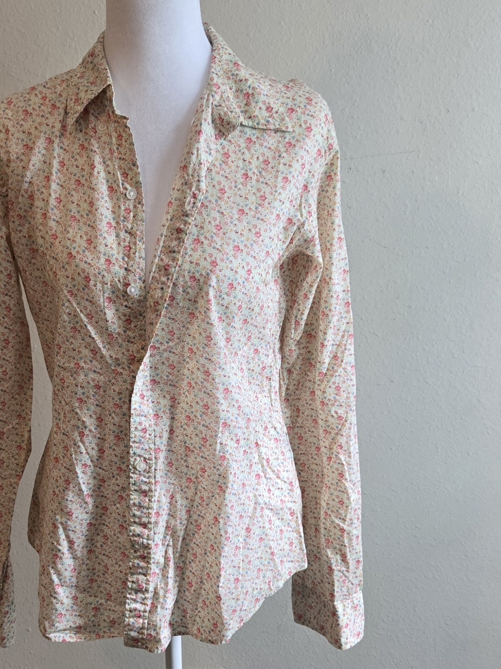 Floral Button-Down Shirt in Yellow with Pink/Green Print 100% Cotton